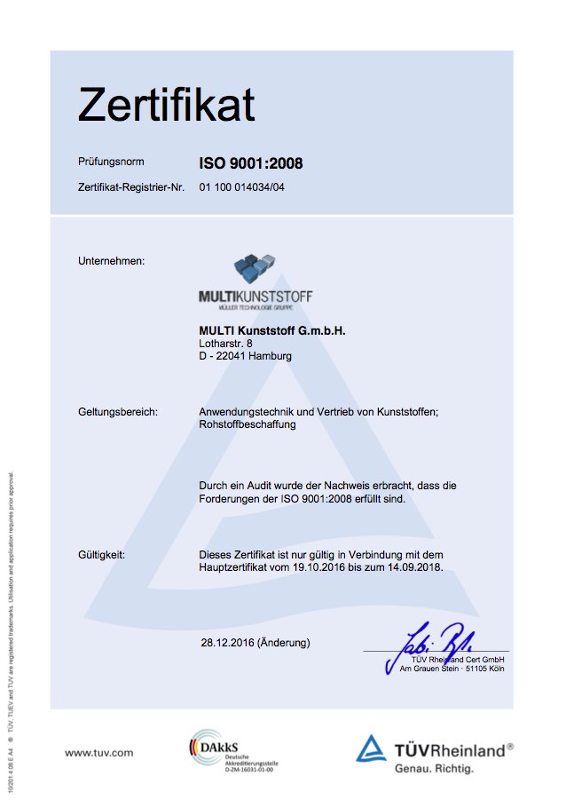 ISO 9001:2008 Zertifizierung – MULTIKUNSTSTOFF